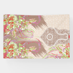 Banderoles un design de vase rouge avec des fleurs dessus