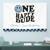 Banderoles Un heureux Dude Wavy Blue Smile Face 1er anniversa (Salon professionnel)