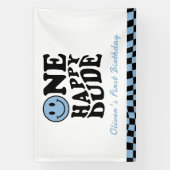 Banderoles Un heureux Dude Wavy Blue Smile Face 1er anniversa (Verticale)