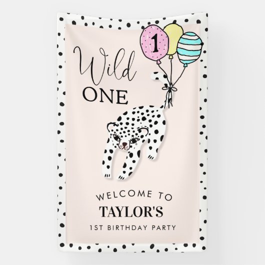 Banderoles Un sauvage | Leopard Balloon 1er anniversaire Bien (Verticale)