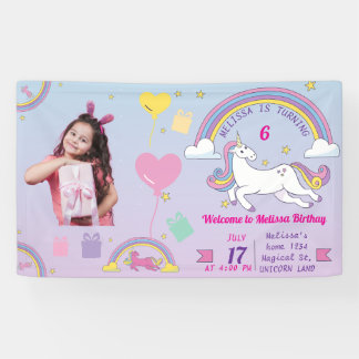 Banderoles Unicorn Anniversaire Vinyl Banner - Nom et photo p