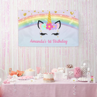 Banderoles Unicorn Face Floral Crown Birthday Party Banner