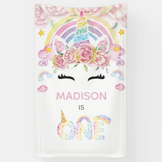 Banderoles Unicorn Magique premier anniversaire (Vertical)