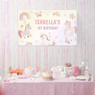 Banderoles Unicorn Rainbow Pastel Premier anniversaire
