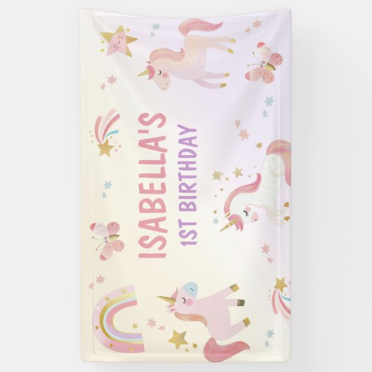 Banderoles Unicorn Rainbow Pastel Premier anniversaire (Vertical)