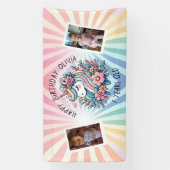 Banderoles Unicorne et fleurs rose et or magique Anniversaire (Verticale)