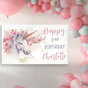 Banderoles Unicorne mystique Rose Floral Girl 2e anniversai