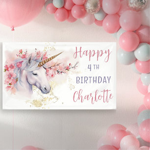 Banderoles Unicorne mystique Rose Floral Girl 4e anniversai