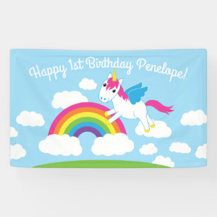 Banderoles Unicorns & Rainbows Mignonne 1er anniversaire Thèm