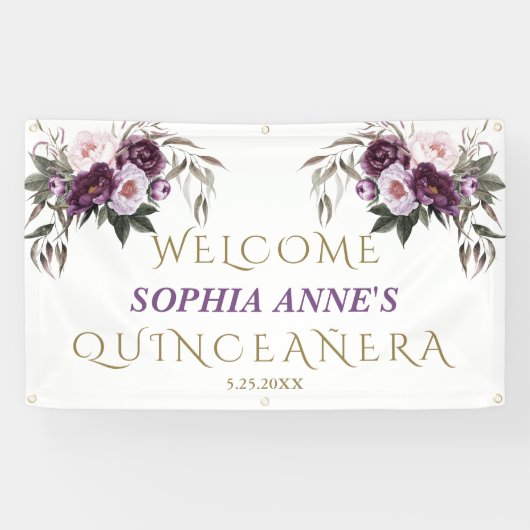 Banderoles Unique rose violet Floral Quinceañera Affiche de b (Horizontal)