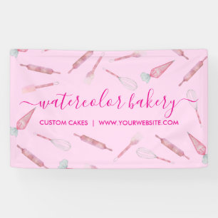 Banderoles Ustensiles de boulangerie roses Chef fait maison