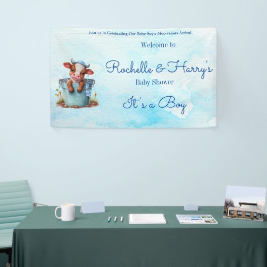 Banderoles Vache bébé mignonne dans le Baby shower bleu seau (Salon professionnel)