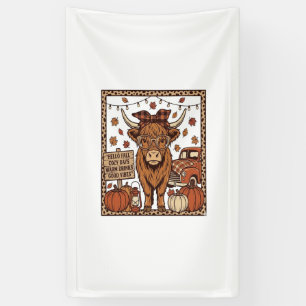 Banderoles Vache des Highlands Bonjour Automne Gravure Vintag