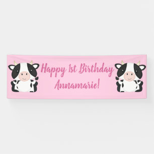 Banderoles Vache fête d'anniversaire rose