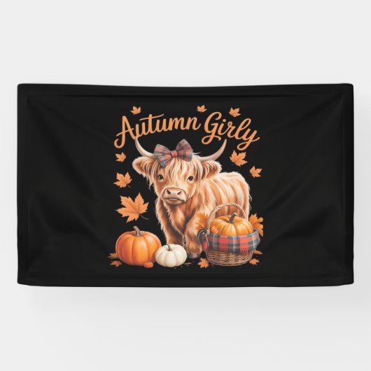 Banderoles Vache Highland Chute Automne Fille Thanksgiving C (Horizontal)