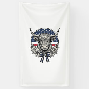 Banderoles Vache Highland Patriotique Gravure Vintage Art_1
