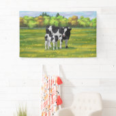 Banderoles Vache Holstein et veau mignon en pâturage d'été (En situation)