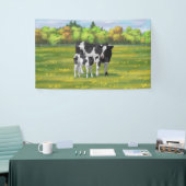 Banderoles Vache Holstein et veau mignon en pâturage d'été (Salon professionnel)