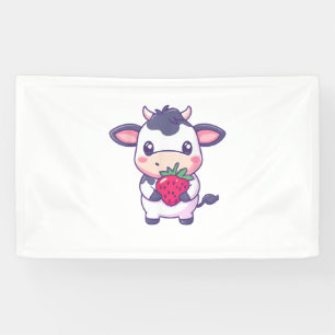 Banderoles Vache Kawaii Cute Avec Des Fraises Béton Adorable
