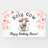 Banderoles Vache Saint 1er Anniversaire Aquarelle rose (Horizontal)