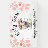 Banderoles Vache Saint 1er Anniversaire Aquarelle rose (Vertical)