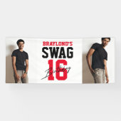 Banderoles Varsity Style Rouge Swag 16 Anniversaire (Horizontal)