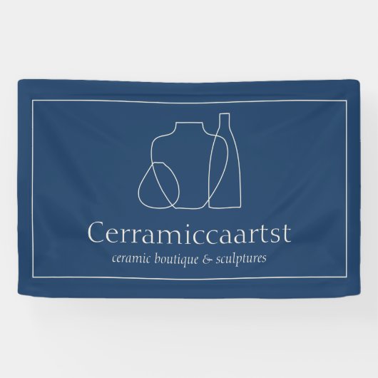 Banderoles Vase bleu marine Beige Sculpture Céramique (Horizontal)