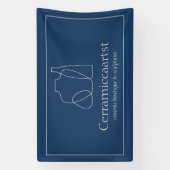 Banderoles Vase bleu marine Beige Sculpture Céramique (Verticale)