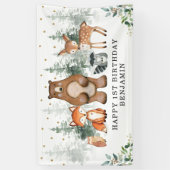 Banderoles Végétation botanique Bois Animaux 1er anniversaire (Vertical)