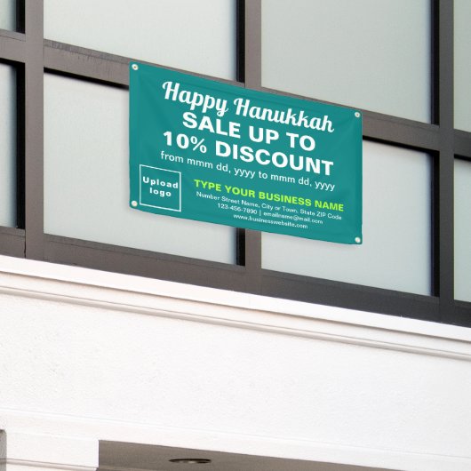 Banderoles Vente Hanoukka d'entreprise sur un rectangle vert  (Bâtiment extérieur)