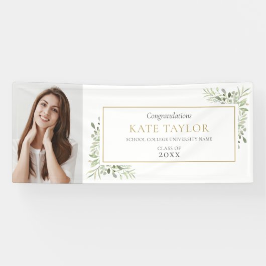 Banderoles Verdure Aquarelle Graduation Photo Félicats (Horizontal)