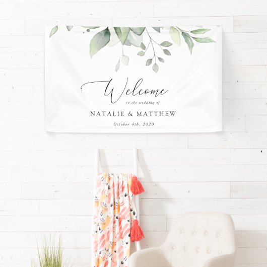 Banderoles Verdure, Eucalyptus Feuilles, Mariage Bienvenue (En situation)