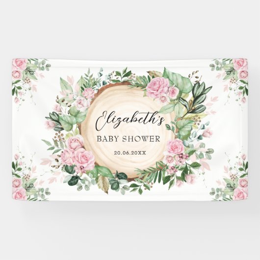 Banderoles Verdure rustique Dusty Baby shower floral rose (Horizontal)