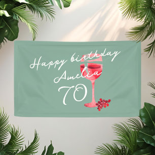 Banderoles Verre à vin rouge aquarelle Fête d'anniversaire 70