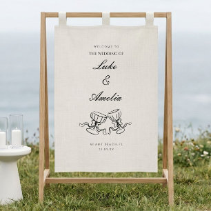 Banderoles Verres de Champagne de Mariage Dessinés à la Main