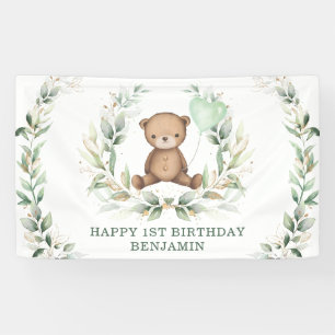 Banderoles Vert Ours Teddy Balloon Jaune Joyeux Anniversaire