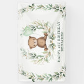 Banderoles Vert Ours Teddy Balloon Jaune Joyeux Anniversaire (Vertical)