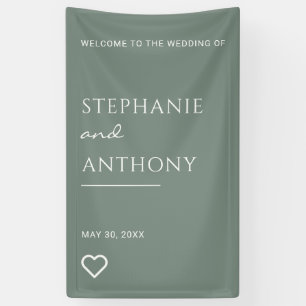 Banderoles Vert Sage minimaliste avec Coeur Mariage moderne