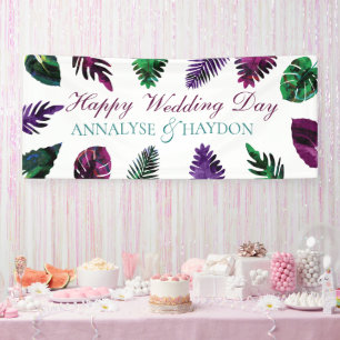 Banderoles Vert tropical, Violet de prune, Feuilles rose-Berr