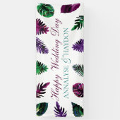 Banderoles Vert tropical, Violet de prune, Feuilles rose-Berr (Vertical)