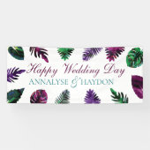 Banderoles Vert tropical, Violet de prune, Feuilles rose-Berr (Horizontal)