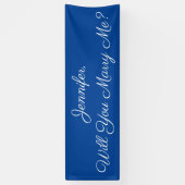 Banderoles Veux-Tu M'Épouser ? Script blanc, Bleu profond (Vertical)