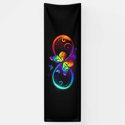 Banderoles Vibrant infinity with rainbow butterfly on black (Vertical)