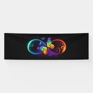 Banderoles Vibrant infinity with rainbow butterfly on black