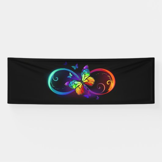 Banderoles Vibrant infinity with rainbow butterfly on black (Horizontal)
