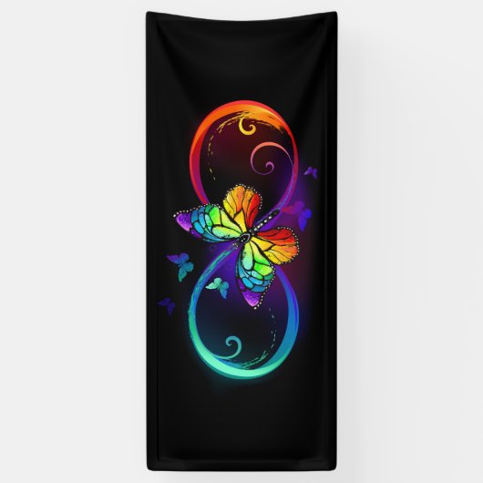Banderoles Vibrant infinity with rainbow butterfly on black (Vertical)