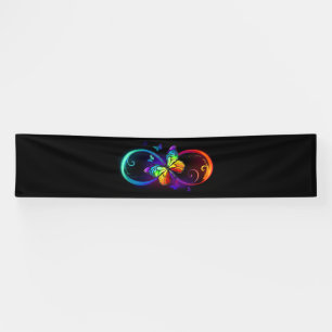 Banderoles Vibrant infinity with rainbow butterfly on black