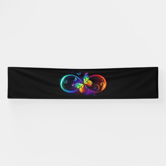 Banderoles Vibrant infinity with rainbow butterfly on black (Horizontal)