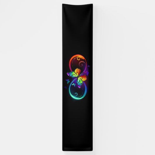 Banderoles Vibrant infinity with rainbow butterfly on black (Vertical)
