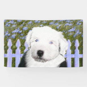 Banderoles Vieux anglais Sheepdog Puppy Peinture - Chien Art